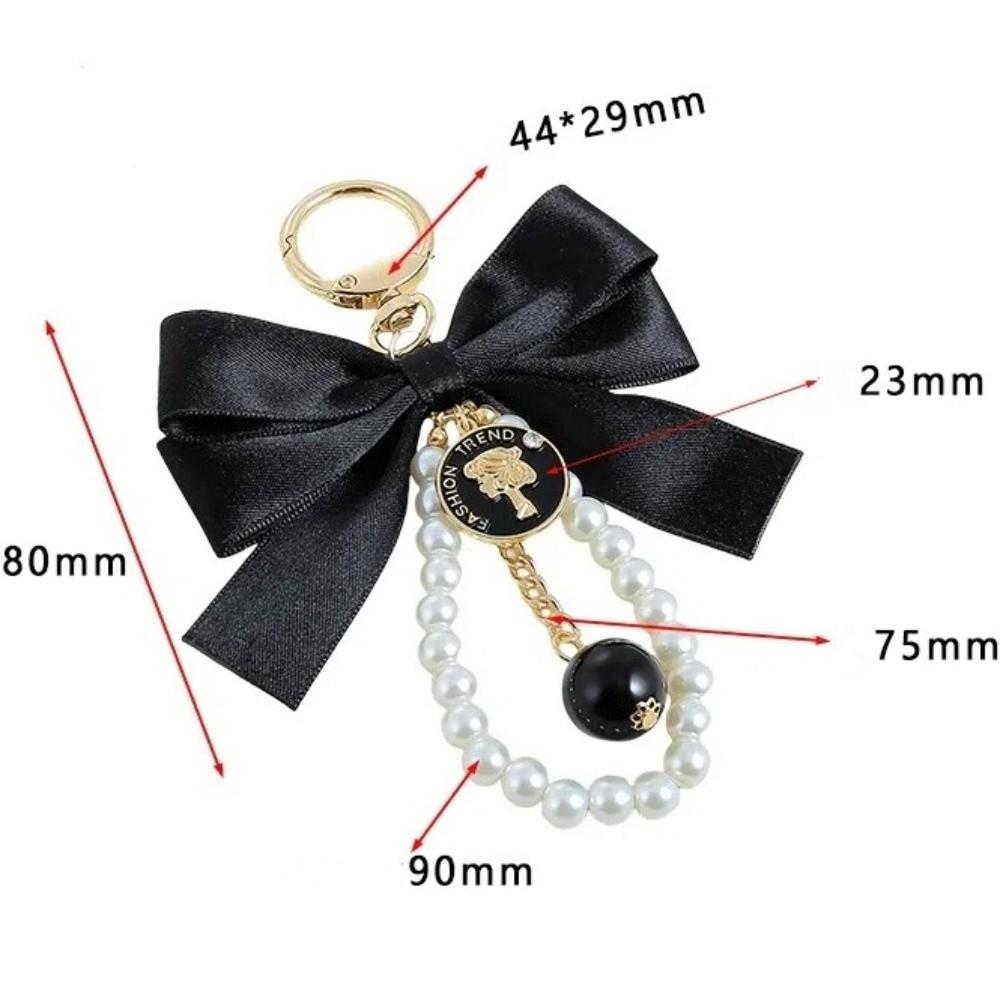 Car Pendant Bow Key Chain Big Bow Car Key Holder Exquisite Pearl Beaded Pendant Keyring