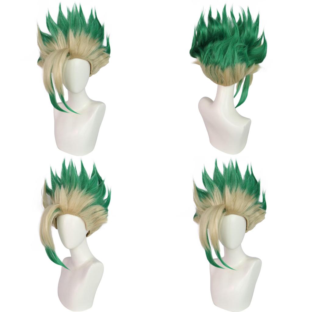 Dr Stone Ishigami Senkuu Cosplay Wig With Green Fade Short Hair For Costume Enthusiasts And Scene Use