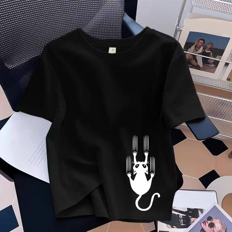 Arrival Women's T-shirts Cute Cat Print Short Sleeve Top Summer High Quality Pure  T-shirt Daily Casual Tees