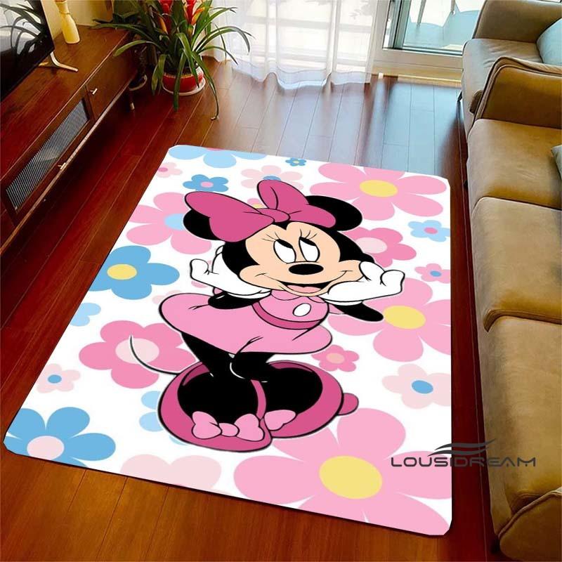 Cute Pink Minnie Mouse Cartoon Rug, Suitable for Living Room, Bedroom, Kitchen, Hallway, Children's Non-slip Floor Mat,