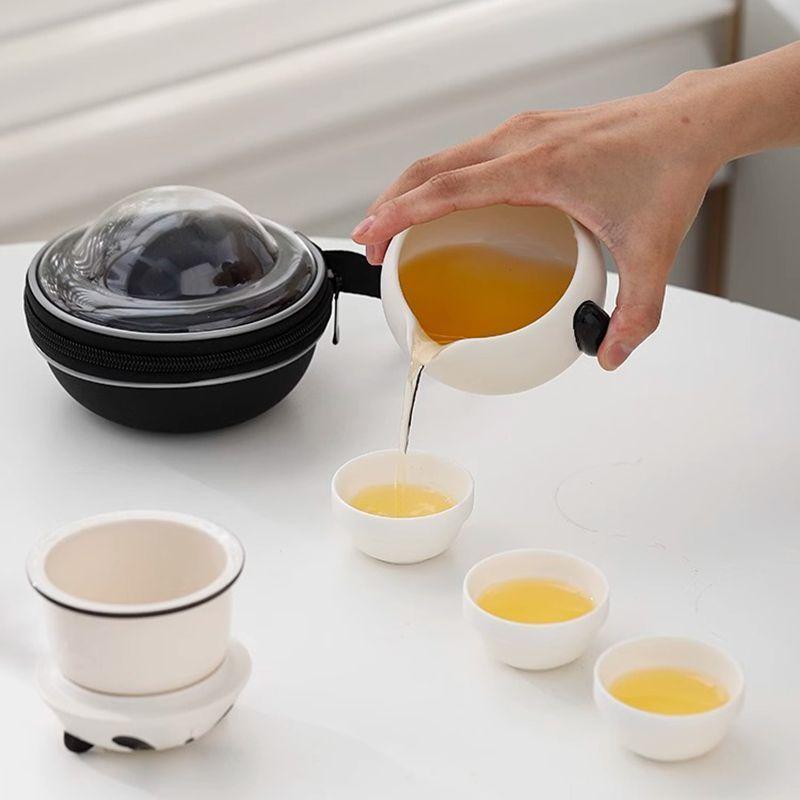 Set da Tè Originale Panda Master da Viaggio Portatile Articoli per il Tè Campeggio all'Aperto 1 Teiera 3 Tazze Tazza Rapida Gongfu Carina Insulated per Tè Casa Hotel