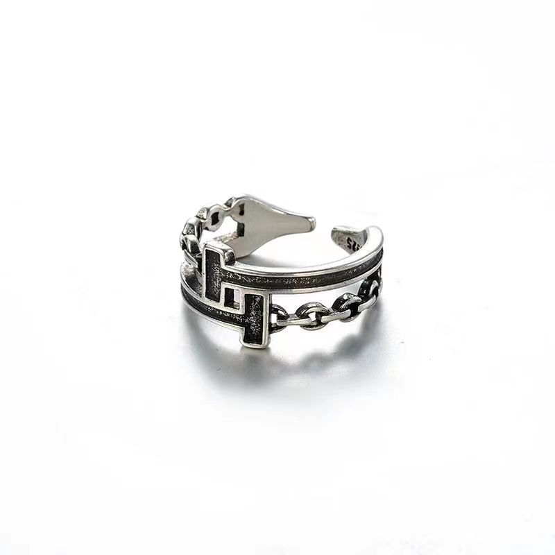 Tide Retro Black Double T Open Ring Female Personality Niche Hip Hop Design Sense Index Finger Ring