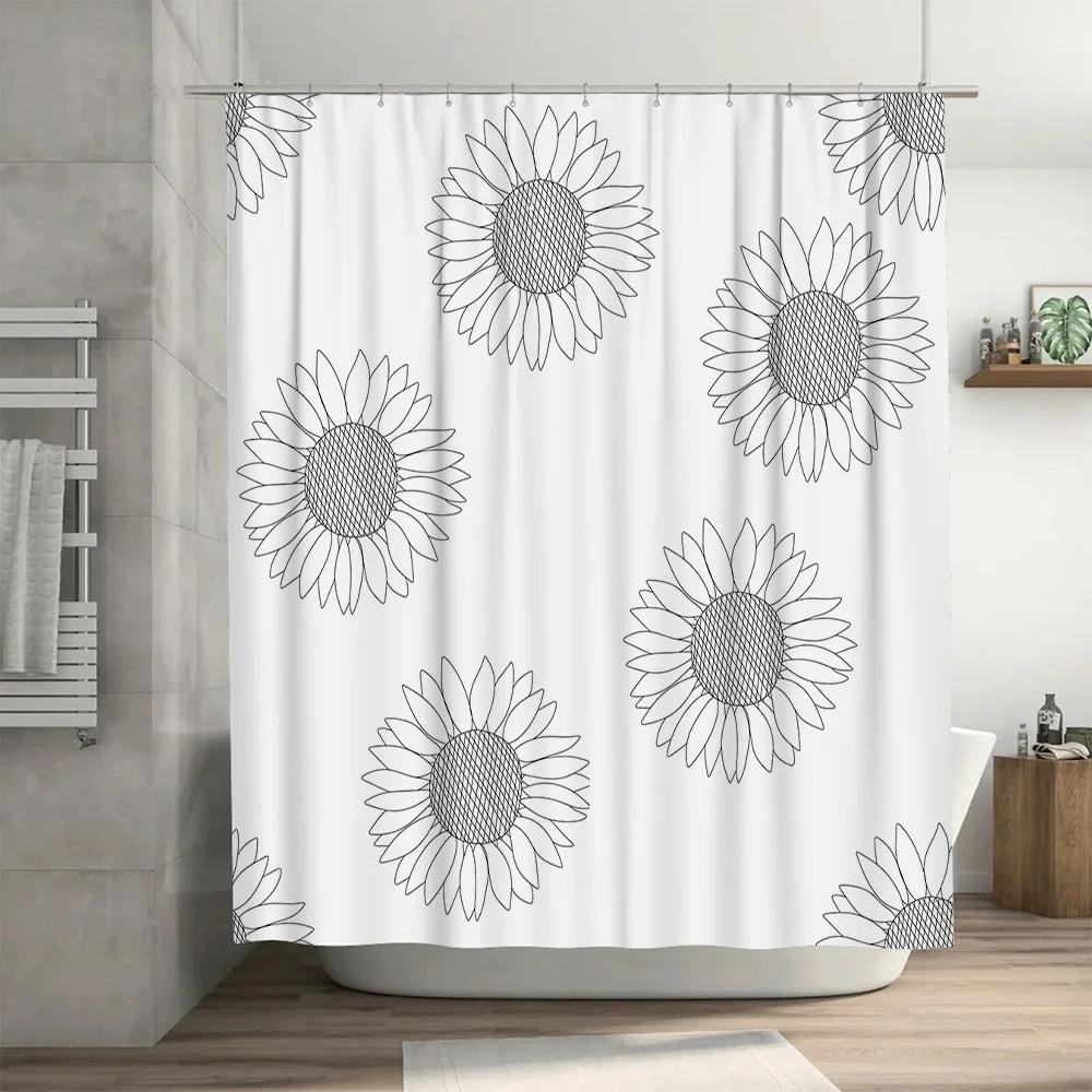 Sunflower Print Shower Curtain Waterproof Bath Decor Decoration for Home Bathroom White Black Sunflower Flower Design Wall Hangi