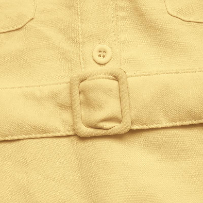 2025 Summer Yellow Sleeveless Waist-Cinching Open-Front Shirt with Collar (European/American Style)