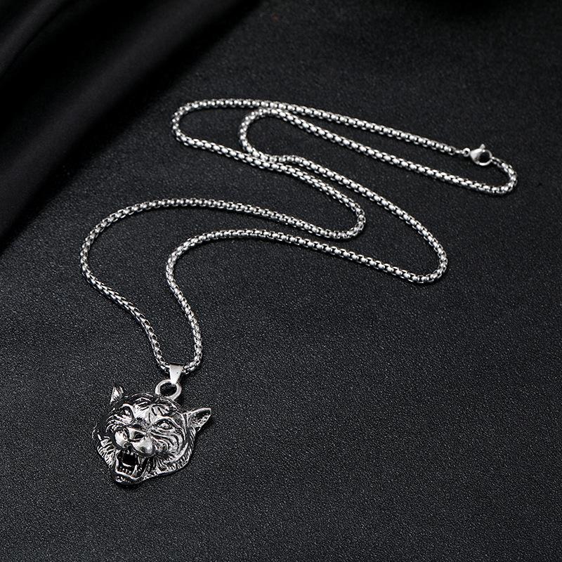 Year of the Tiger Tiger Head Titanium Steel Necklace Men's and Women's Trendy Cool Long Hip Hop Retro Personality Zodiac Pendant Birthday Year Jewelry