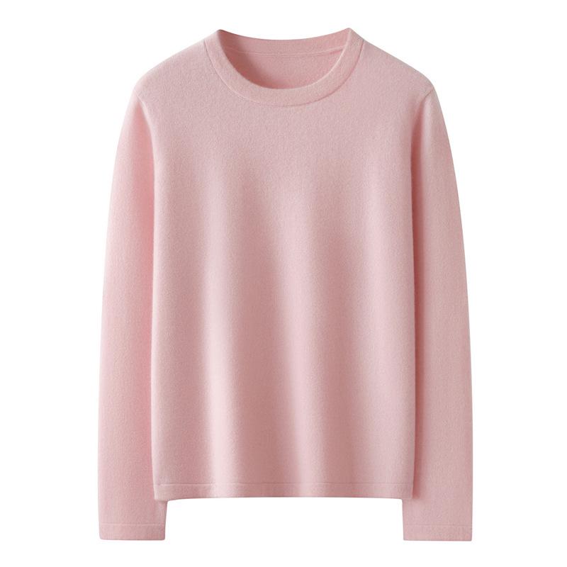Women's 100% Pure Cashmere Loose Fit Round Neck Sweater - Simple, Versatile, Solid Color Fashion.