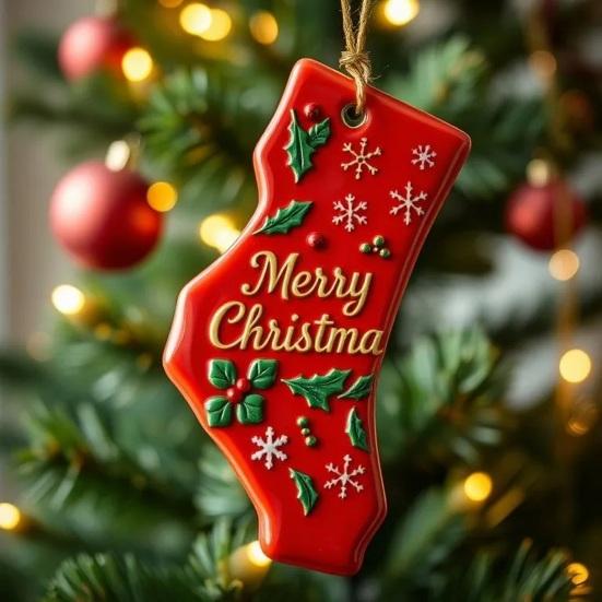 State Pride Christmas Pendant Merry Christmas In Golden Fonts U.S. States