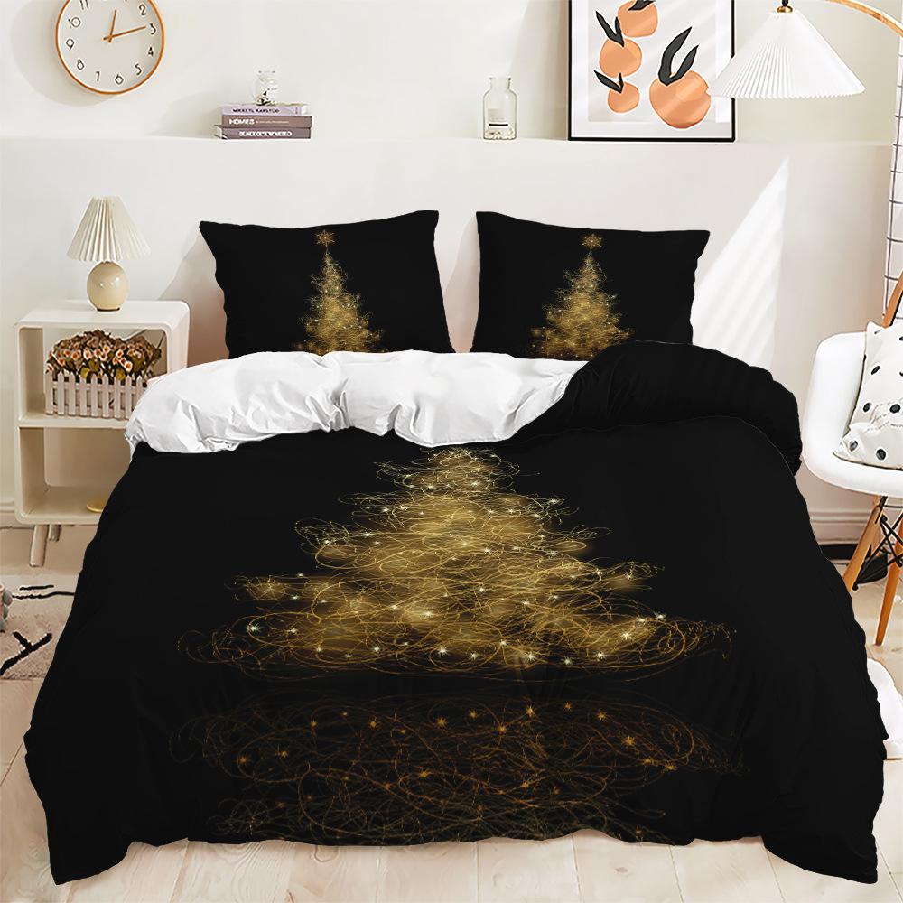 

Three-Piece Quilt Cover Christmas Elk Holiday Decoration Bedding Digital Printing Kit 135 * 200 (two-piece set) 90g