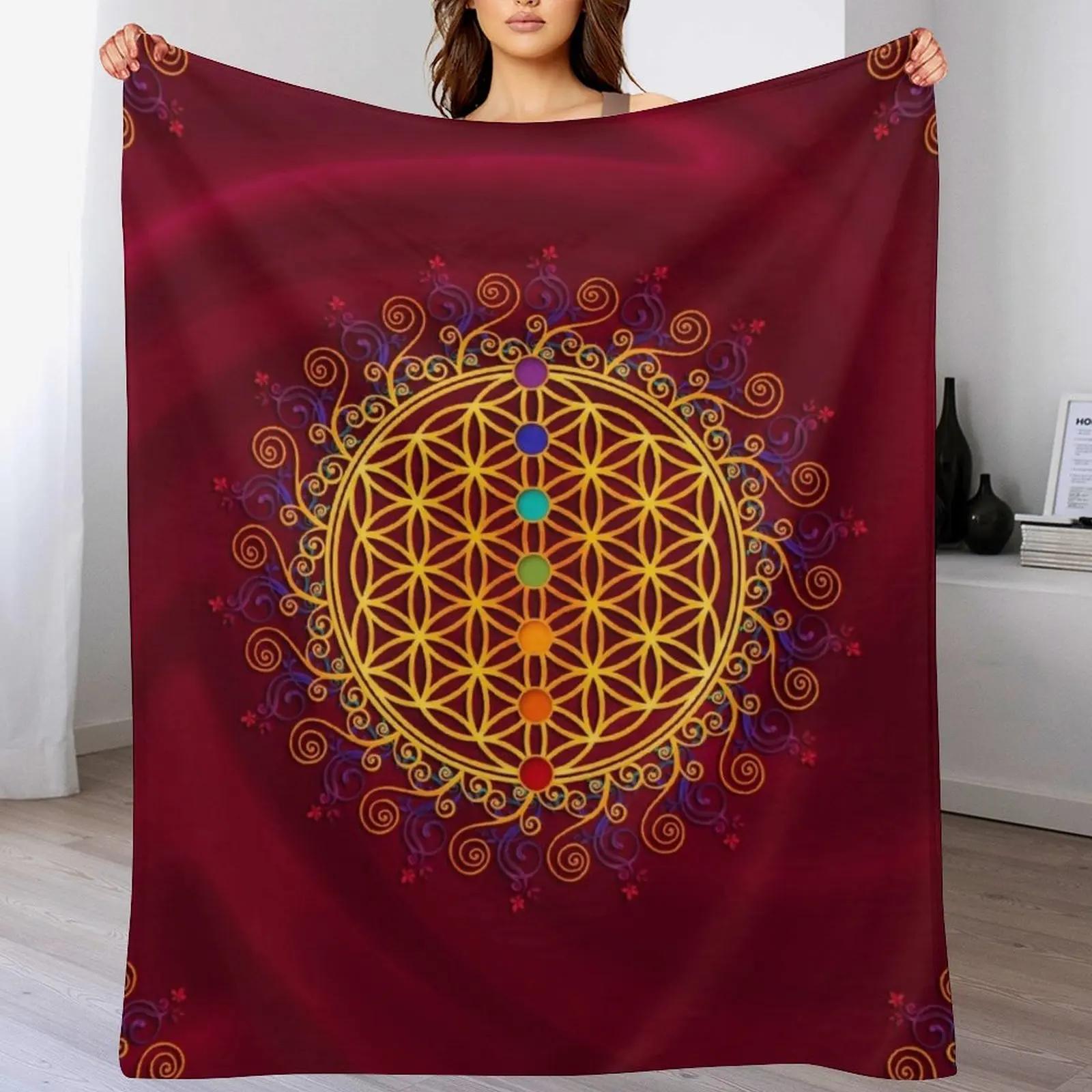 FLOWER OF LIFE CHAKRAS SPIRITUALITY YOGA ZEN Throw Blanket Warm Cozy Throw Blanket for Living Room Couch 102x76cm(40x30in)