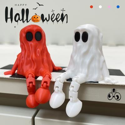 Figurine Fantôme d'Halloween Imprimée en 3D Fantôme Assis Décorations de Bureau pour Halloween Ornements Cadeaux de Fête Créatifs