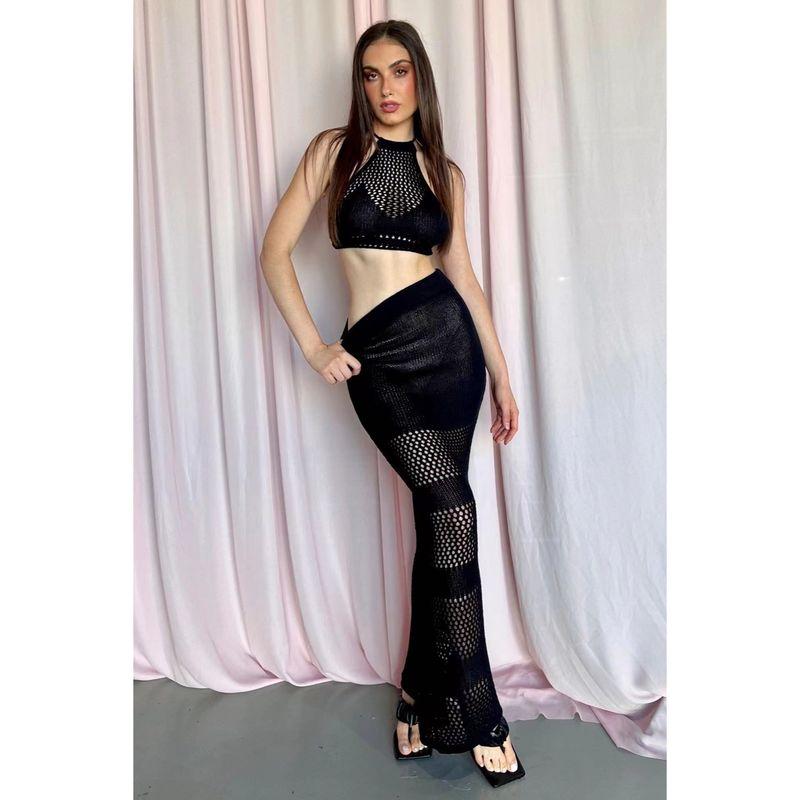 Elegant Stylish New Arrival Summer Sleeveless Halter Short Midriff-Baring Tank Top Sexy See-through Mermaid Dress Knitting Suit