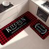 Red Plaid Kitchen Mat, European Style Flannel Non-Slip Soft Rug with Sponge for Kitchen Bathroom Floor Decor