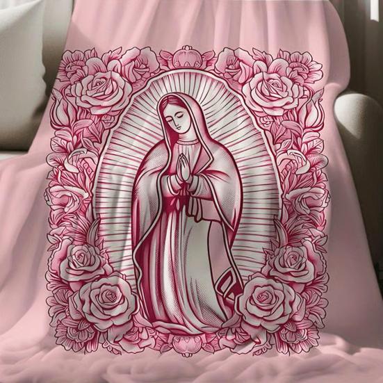Manta da Virgem Maria e Rosas Manta Religiosa Macia Manta Aconchegante para Sofá Cama Decoração de Casa Uso para Oração Cristã Meditação