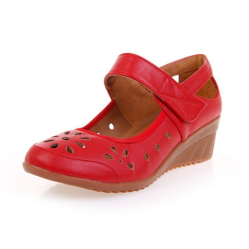 Женская обувь из искусственной кожи, весна-лето, туфли Мэри Джейн с вырезами, женские туфли-лодочки на высоком каблуке на танкетке, танцевальная обувь 36 красный