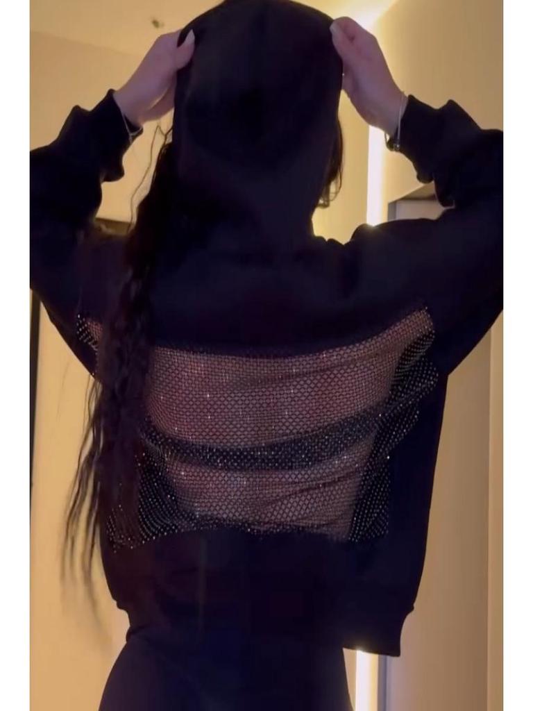 2025 Herbst/Winter Damen Kapuzenpullover mit Netz und Rückenausschnitt, einfarbig