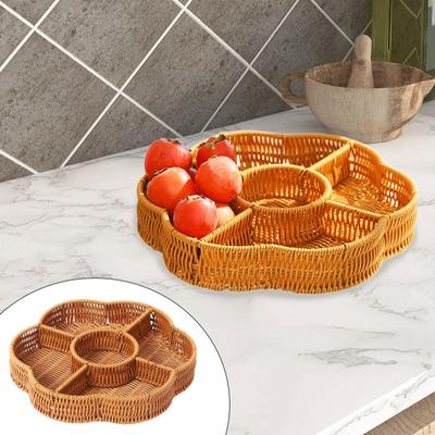 Trockenfrüchteplatte 5 Fächer Mehrzweck-Snack-Serviertablett Handgeflochtener Korb für Party-Couchtische