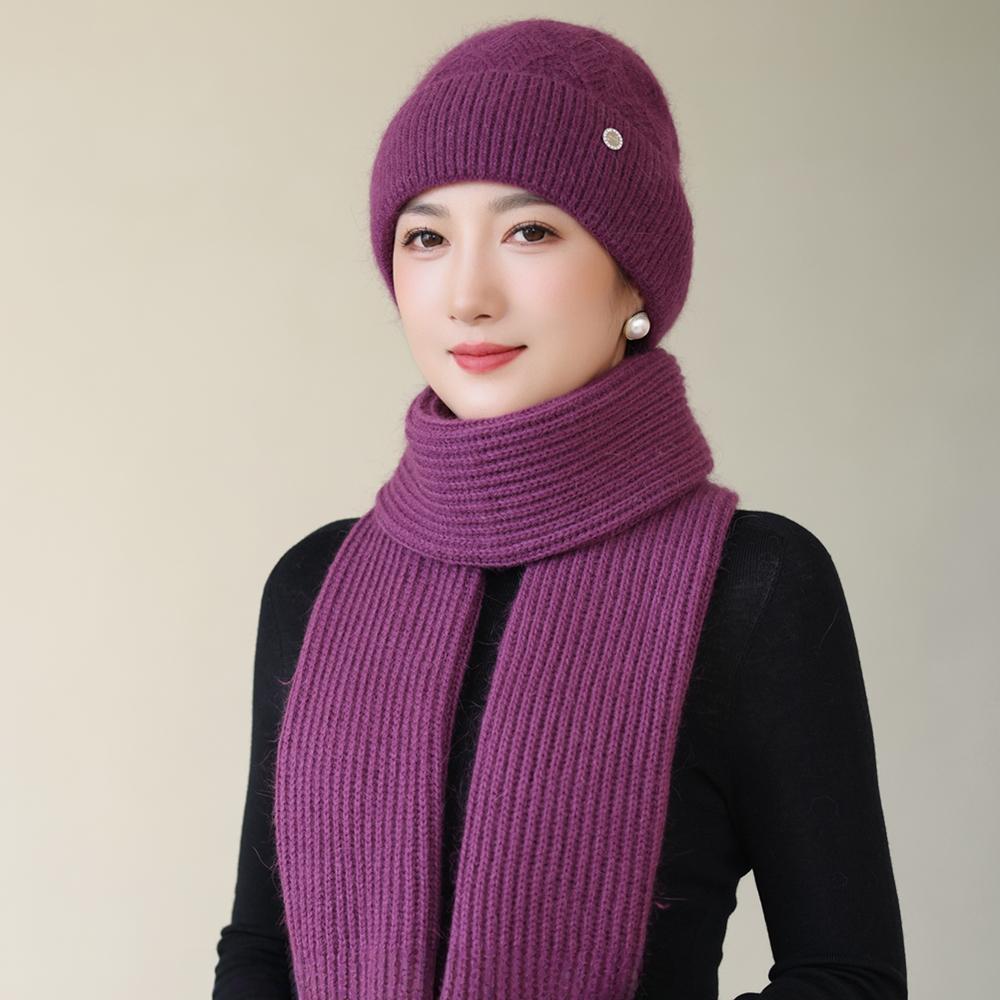 

Женский Модный Зимний Теплый Костюм Женские Модные Шапки-Бини для Женщин Повседневная Вязаная Шапка из Смеси Кроличьего Меха Зимний Теплый Комплект Шапок Set（56cm-60cm） фиолетовый