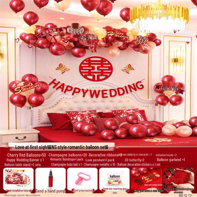 Romantic Wedding Bedroom Balloon Decoration Set for Groom and Bride