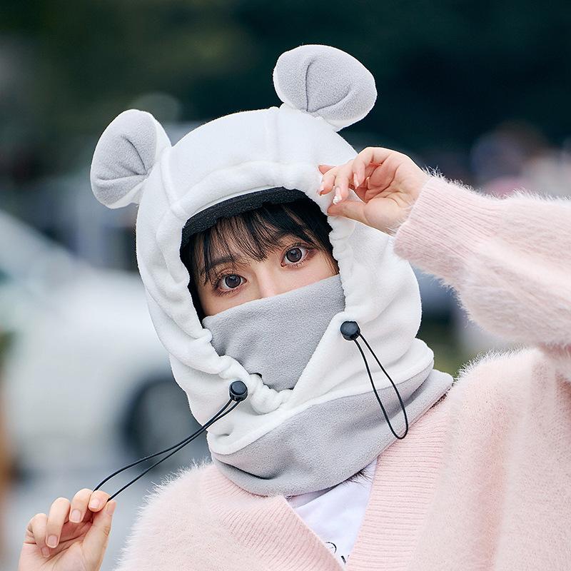 Ski head cover face protection hat female warm windproof cartoon panda ears ski ear protection cute helmet pullover hat