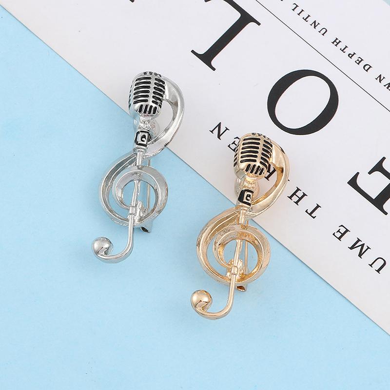 Broches en forme de note de musique avec microphone, couleur or et argent, badge spécial