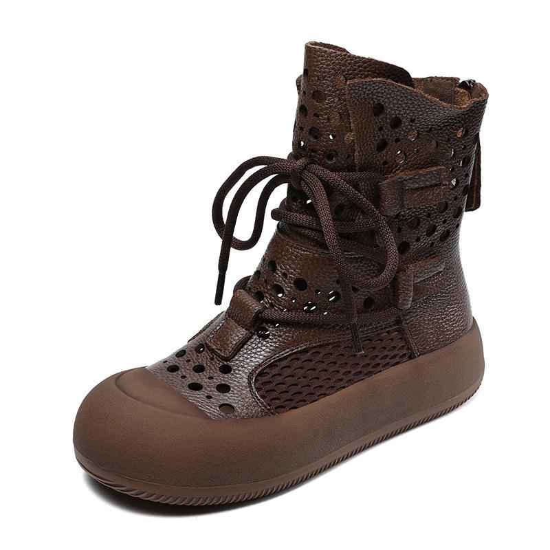 Leather Hollow Martin Boots Women's 2026 New Summer Thin Breathable Mesh Sandals High-top Short Boots Summer