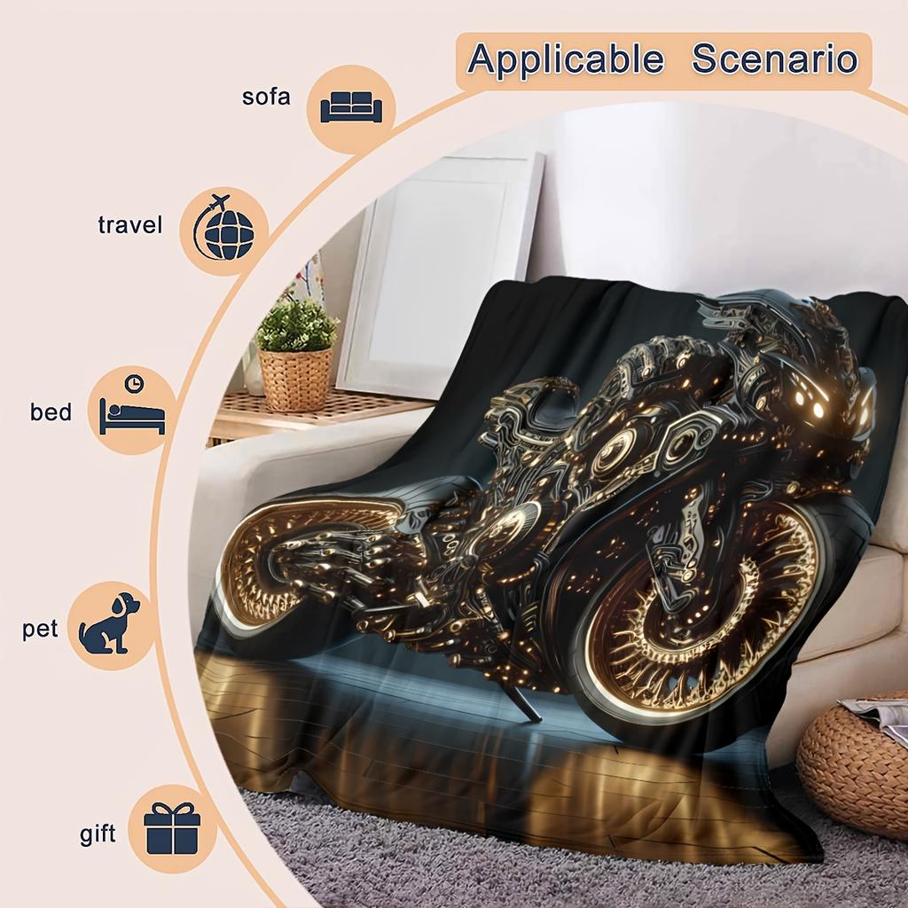 Supercar Motorcycle Pattern Flannel Printed Blanket Suitable for All Seasons Suitable for Living Room Office Sofa and Travel