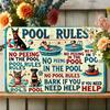 Retro "Pool Rules" Aluminum Sign - Playful Metal Wall Decor for Indoor/Outdoor Use