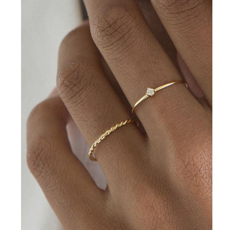 Minimalist Stacking Ring Set, Chic Twist Pinky Promise Rings for Women, Anti Allergy Stainless Steel Metal Wedding Bands Jewelry