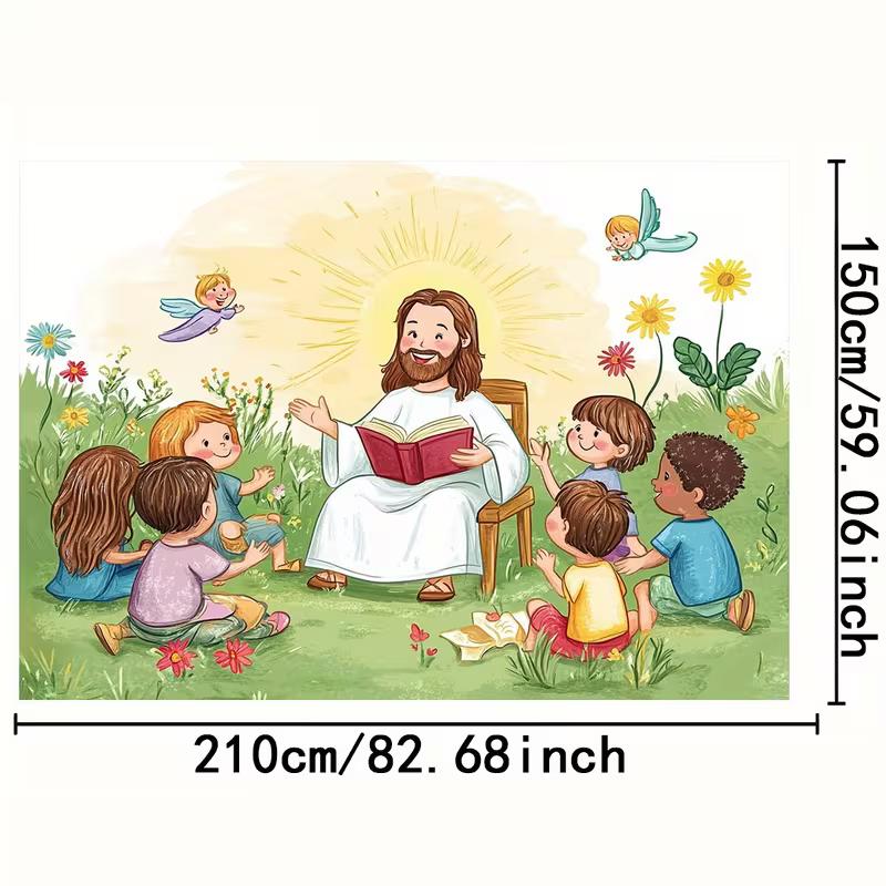 2D Religiöser Kinder Hintergrund, Jesus mit Engeln im Garten Fotografie Banner
