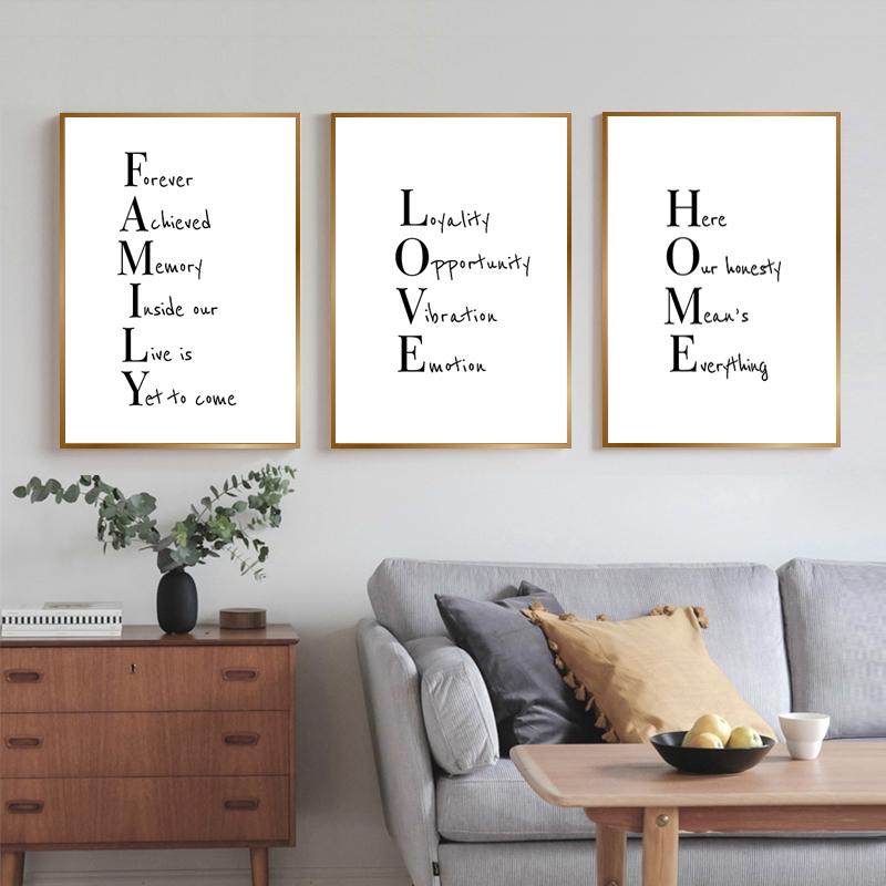 Love Home Family Quotes Canvas Painting Black White Wall Art Posters and Prints Minimalist Picture Living Room Home Decor HD3110
