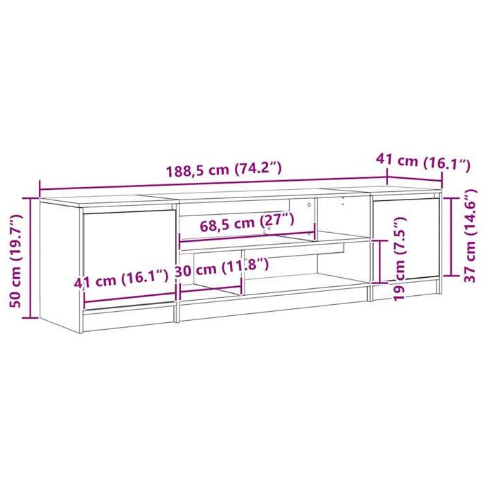 VidaXL TV Cabinet Sonoma Oak 188.5x41x50 Cm Engineered Wood, TV Stand, TV Unit, Multimedia Cabinet, TV Bench, Furniture 3328419