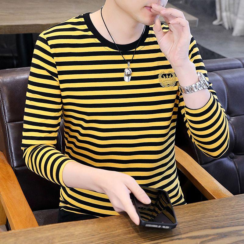 Vêtements Homme Printemps Automne Pull Col Rond Manches Longues Broderie Géométrique Rayé Couleur Contrastée T-shirt Hauts Décontractés