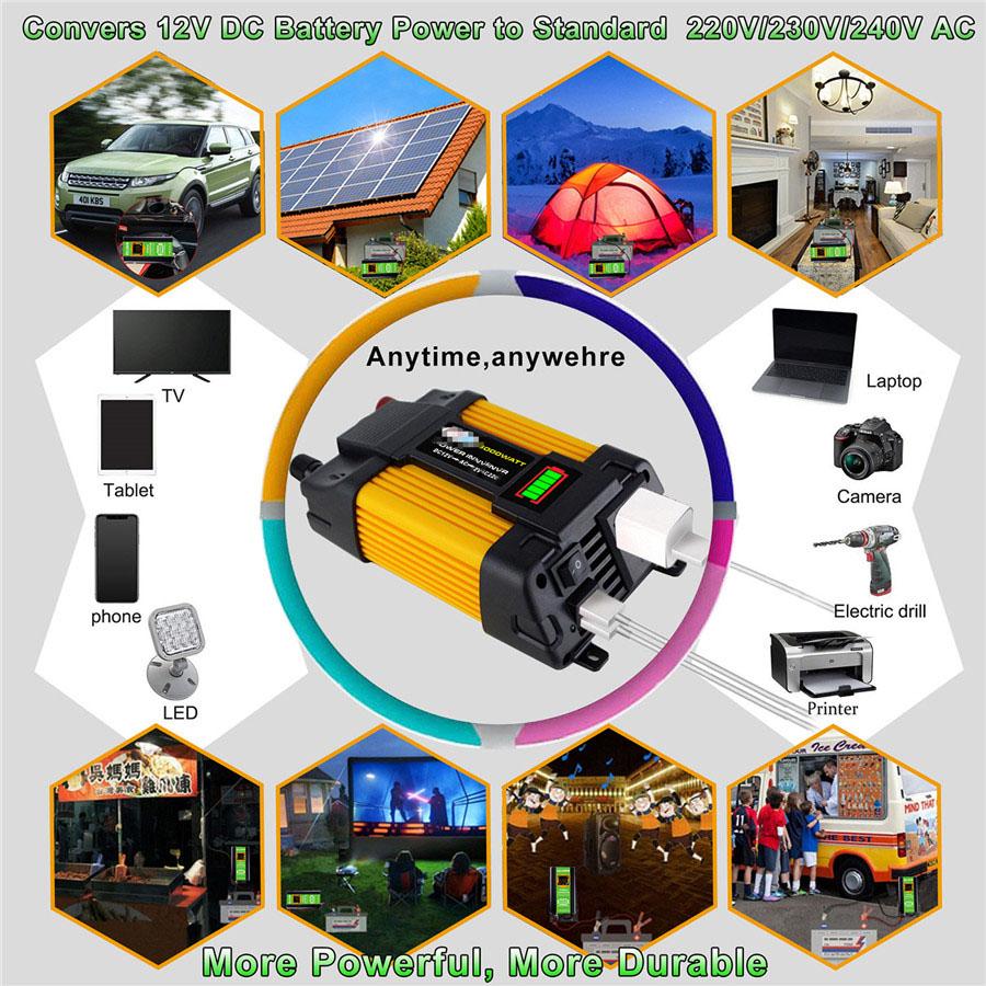 4000W Toppeffekt 12V DC TIL 110V AC Bilstrømomformer Solcelleomformer