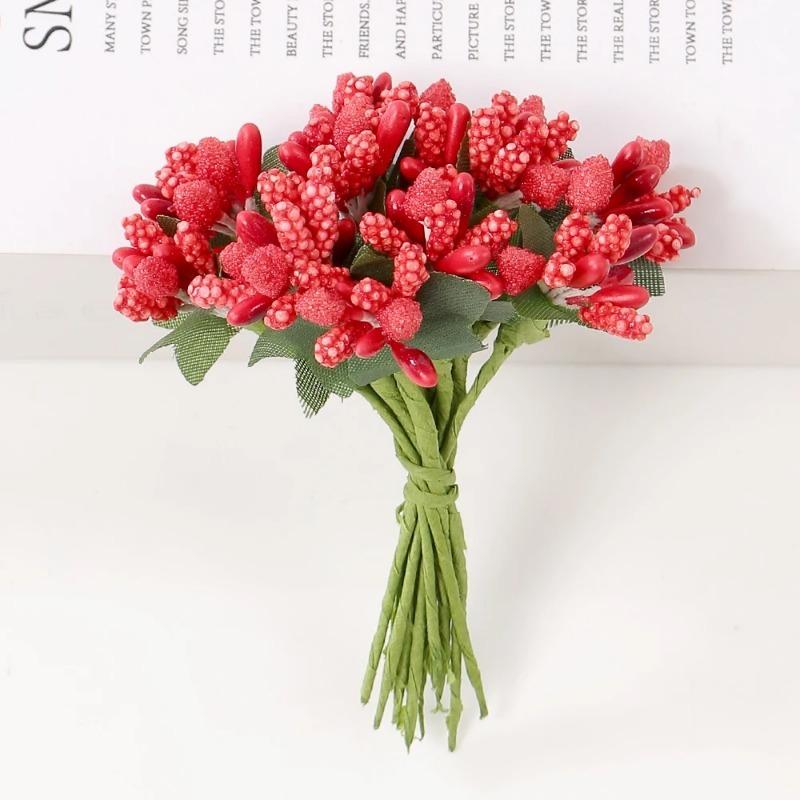 72Pcs Cherry Artificial Flower Heads Home Room Decoration Christmas Bouquet New Year 2025 Party Craft Flower Wreath Gift Accesso