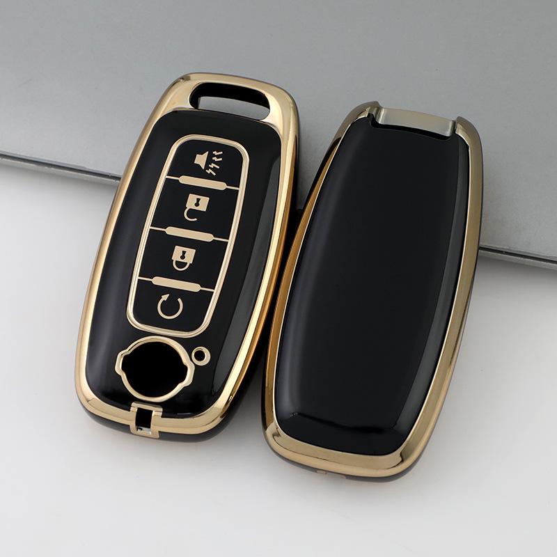 Nissan Car Key Cover - Gold Edge Protective Shell with Full Wrap and Buckle