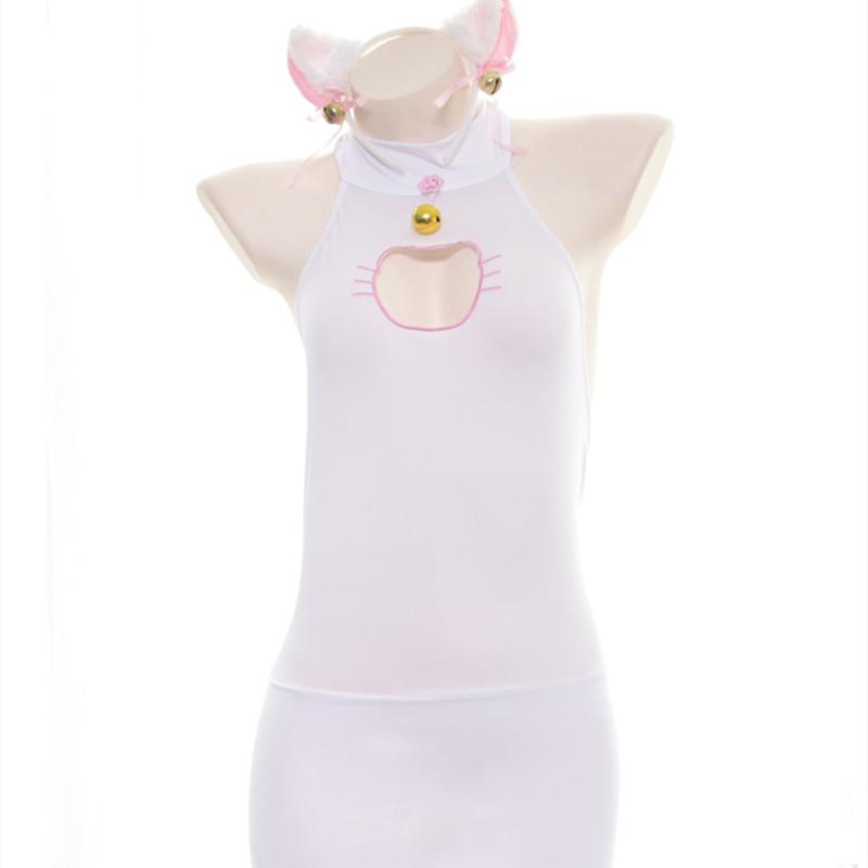 Sexy Chest Hollow Backless Cat Girl Anime Cosplay Costume Sex Underwear with Removable Tail Temptation Role Play Lingerie
