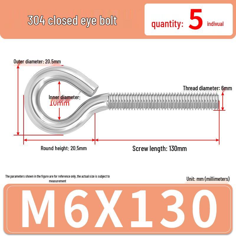 304 Stainless Steel Eyebolt with Ring Hook – Machine Thread Closed Eye Bolt (M4 M5 M6 M8)