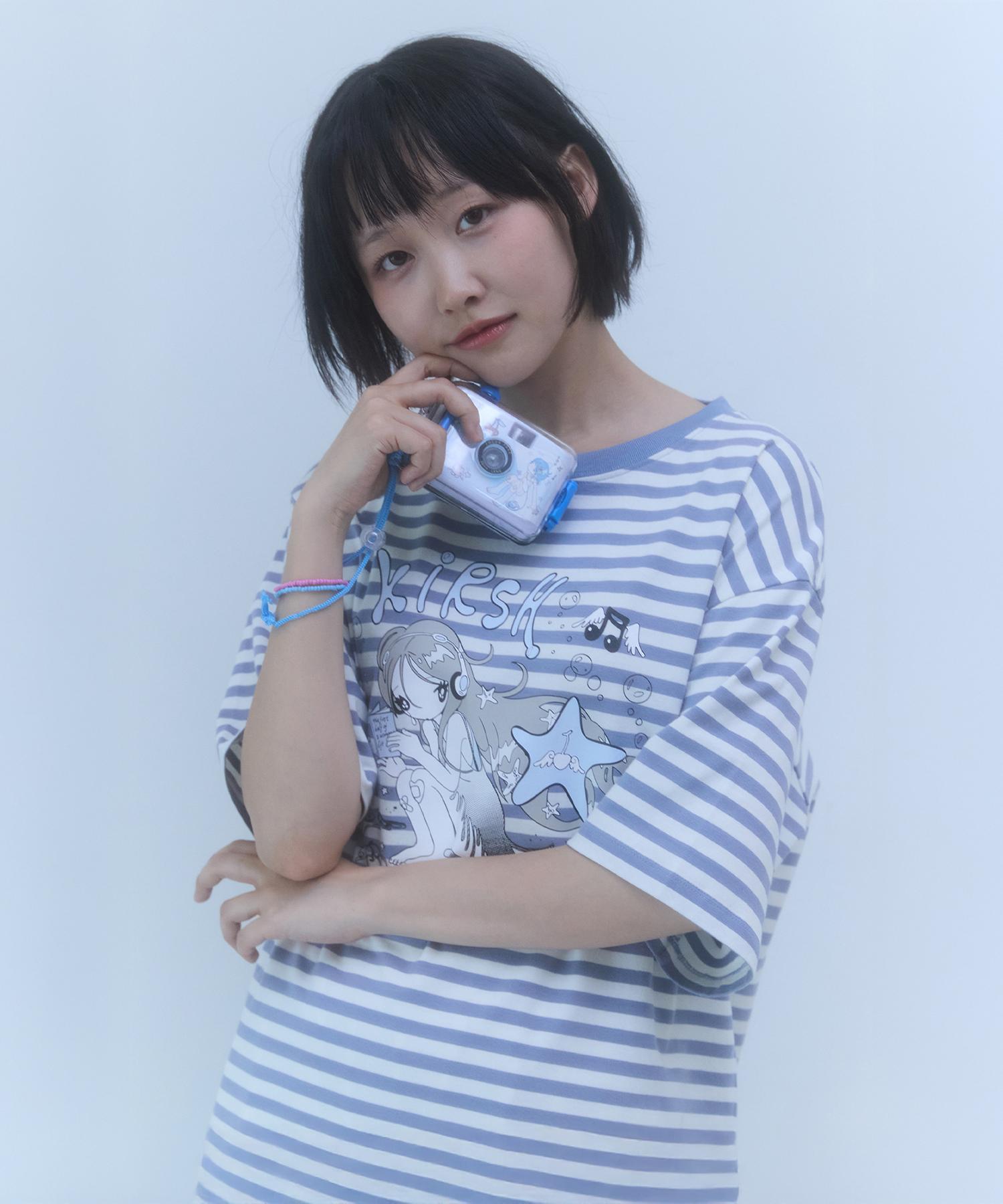 Kirsh X Sunonebird Striped Loose Fit T-Shirt [Sky] 1