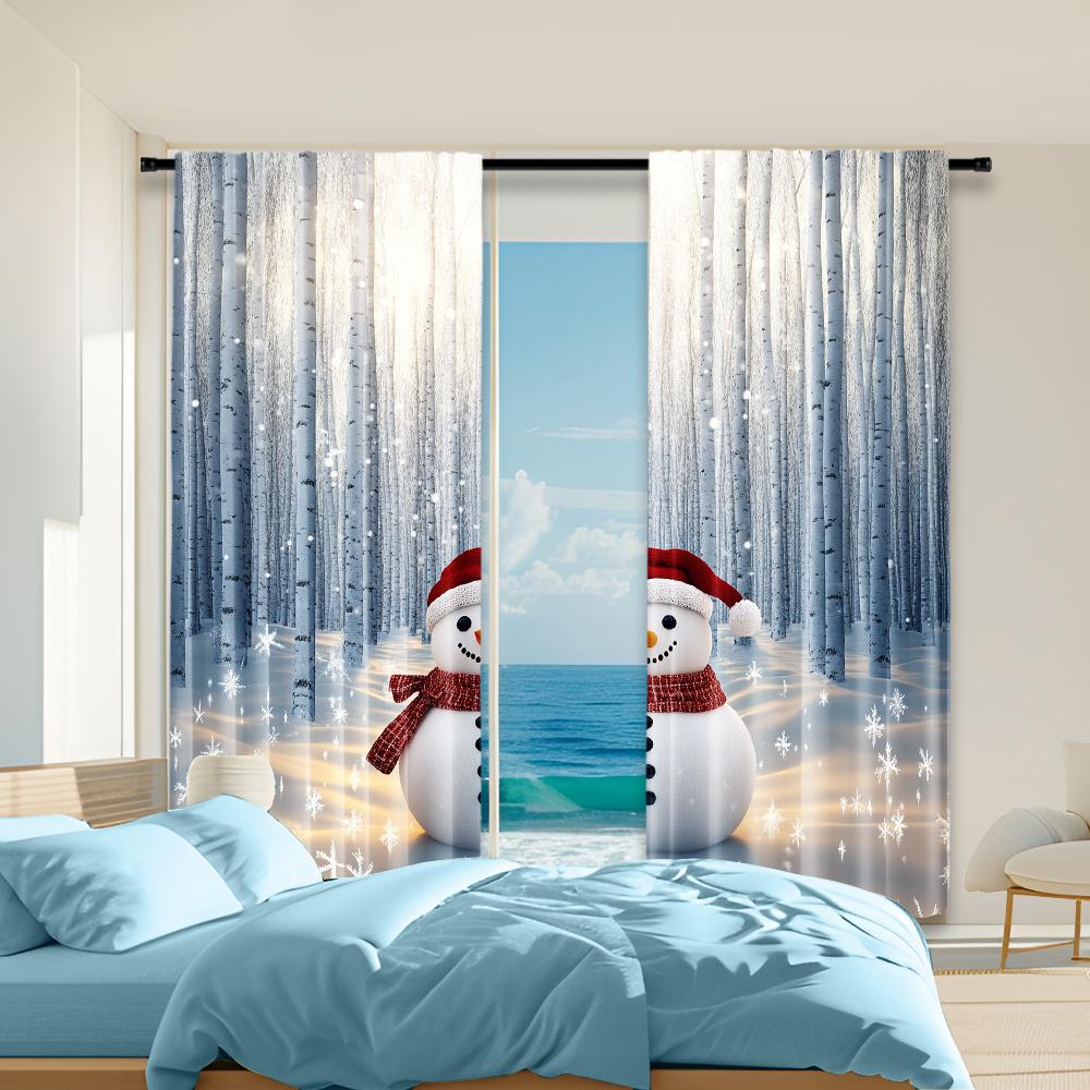 

2Pcs Christmas Snowman Window Curtain Rod Pocket Design For Easy Installation Perfect For Bedroom Office Kitchen Living Room 29x65in(75x166cm)