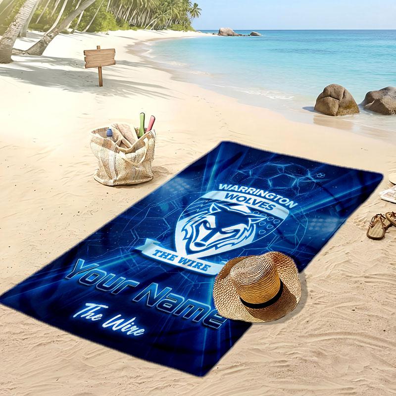 Warrington Wolves FC Personalized Printed Beach Towel Soccer Logo Support Custom Name Text Absorbent Towel For Sport Travel Special Gift