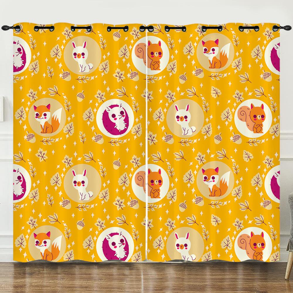 Curtain Cartoon Animal Bear Deer Love Kitten Digital Printing Blackout Curtain Punching