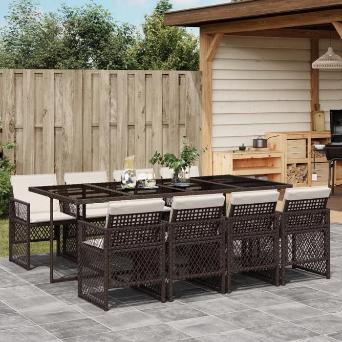 VidaXL Ensemble à manger de jardin et coussins 9 pcs marron poly rotin 3210741