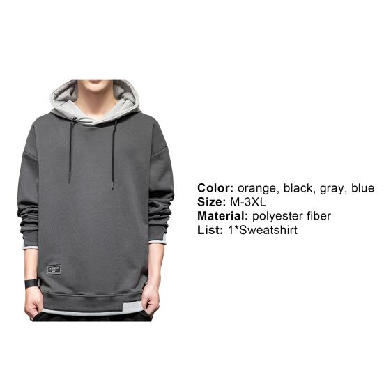Men Hoodie Contrast Colors Drawstring Casual Long Sleeve Thick Loose Autumn Hoodie for Daily Wear