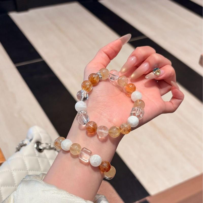 Natural Gold Rutilated Quartz Yellow Tower Crystal Snow Phantom White Beaded Bracelet Women