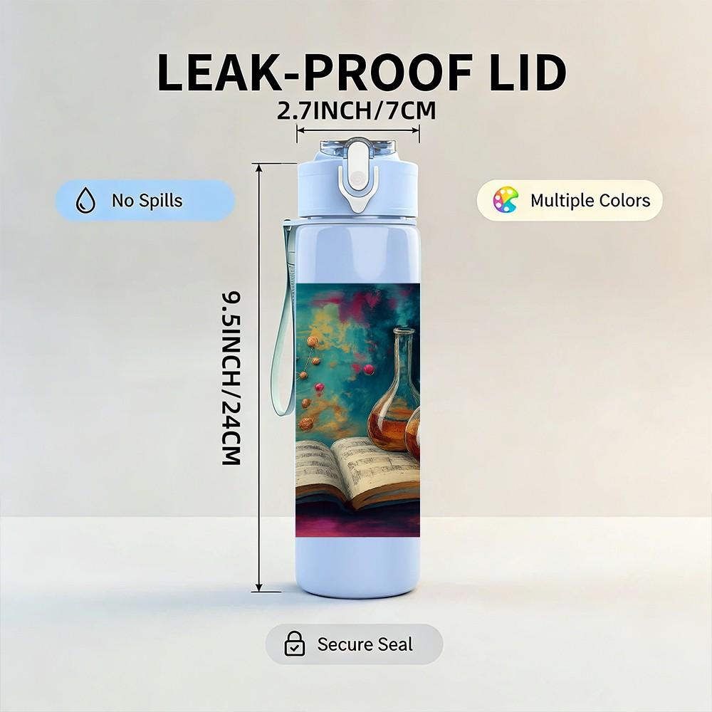 1PC Magic Book Potion Science Art Print 750ml Color Plastic Sports Water Bottle Leakproof Flip Straw Lid Suitable for Sports Office Home Use
