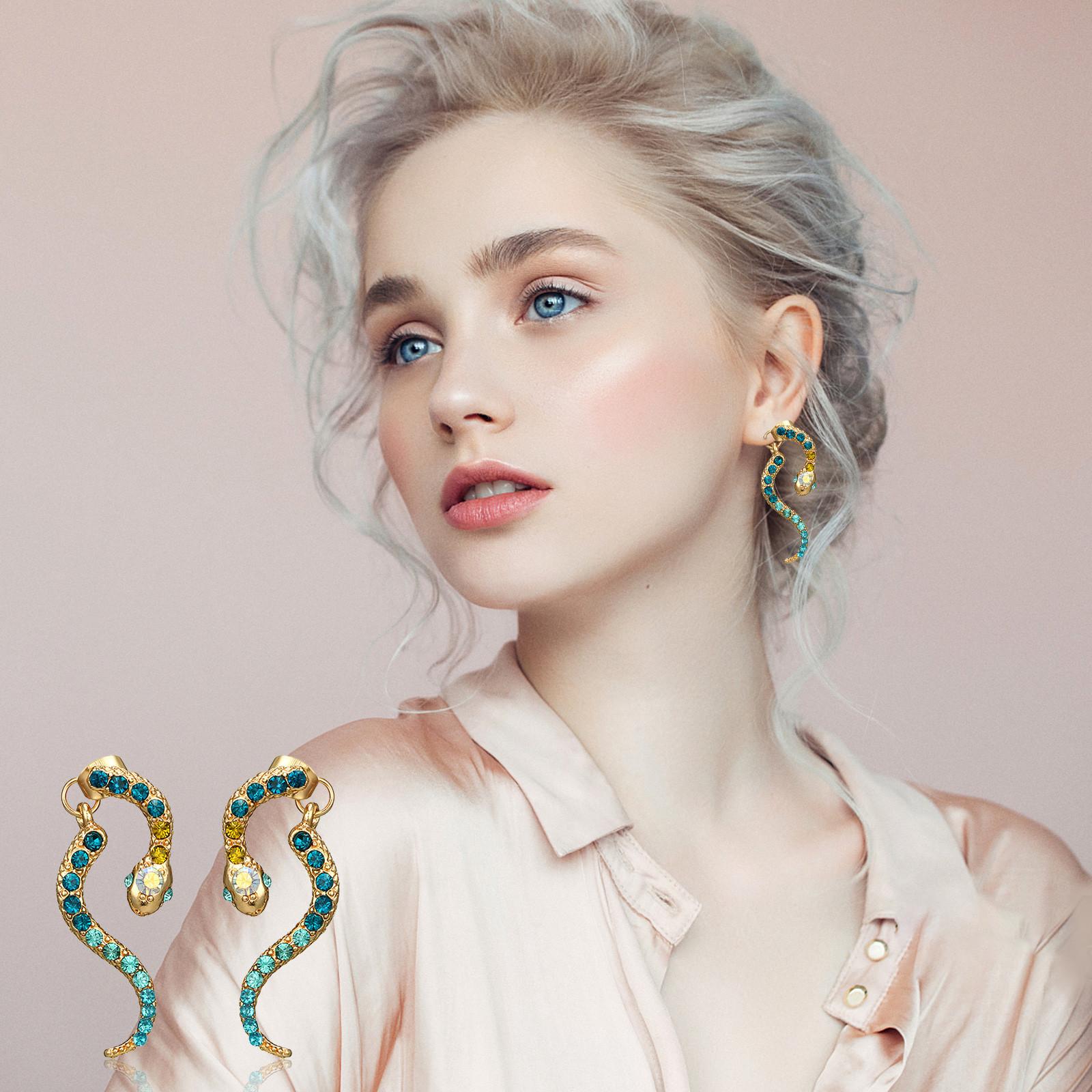 Винтажные серьги-гвоздики с бриллиантами в форме змеи One Size — фото 4