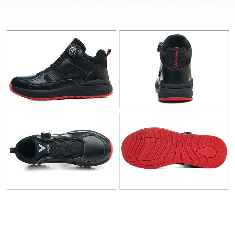 Rotating Button Men's Safety Boots Work Shoes Puncture-Proof Steel Toe Shoes Non-slip Protection Shoes High Top Security Boots