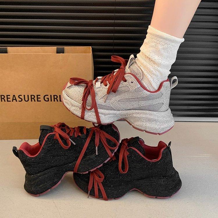 Gypsy Rhinestone Thick-soled Fried Street Dad Shoes Women's New Versatile, Comfortable and Breathable Ins Trendy Foreign Casual Shoes