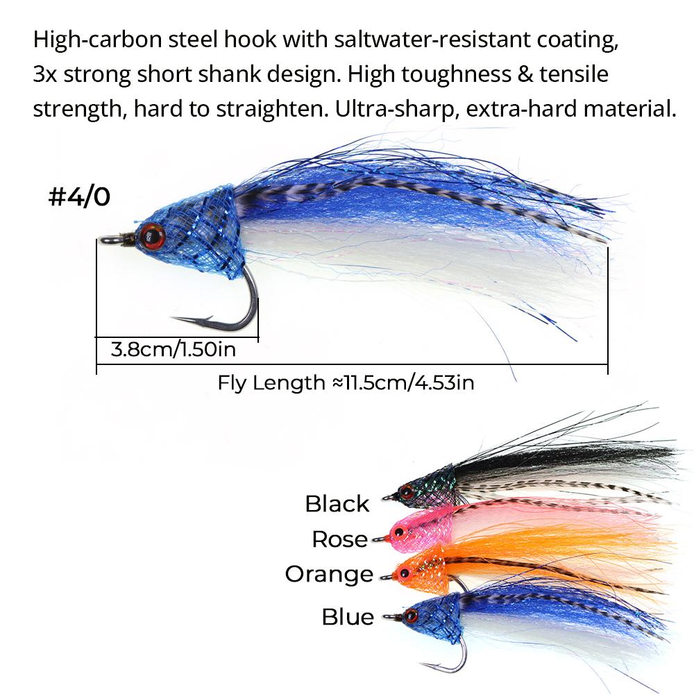 Braided Tube Fish Head Lure – Feather&Flash Fiber Tail, Fast Sinking Reaction Bait for Bass, Trout, Redfish Predators