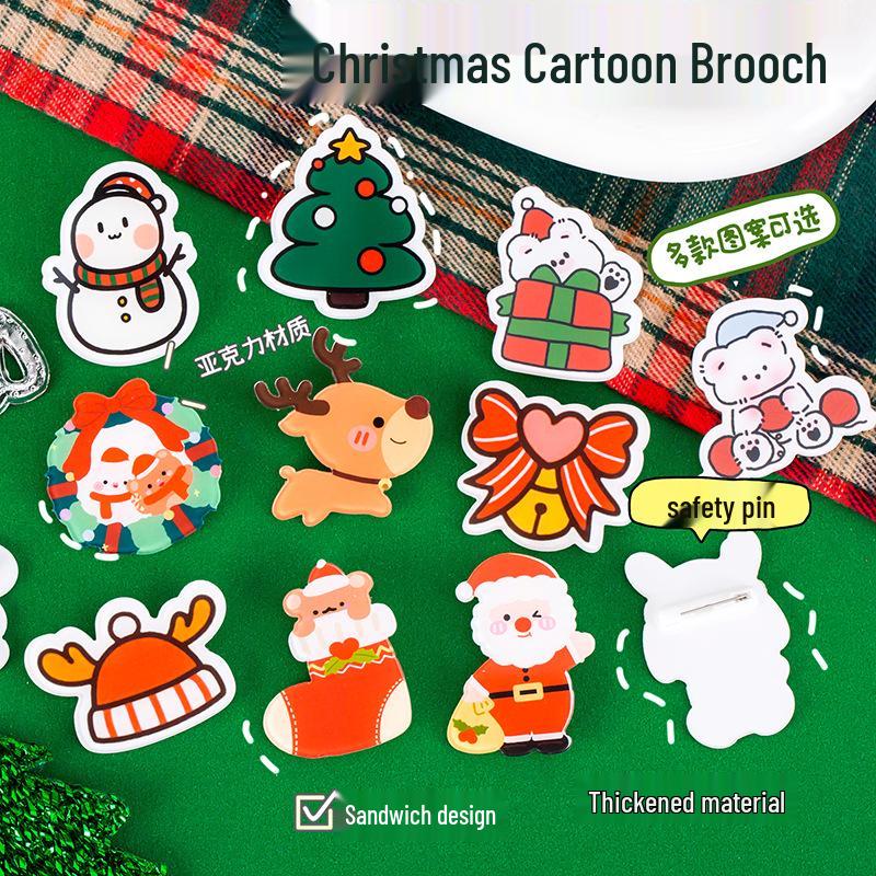 

Christmas Cartoon Acrylic Brooch - Cute Badge for Clothes, Decorations, and Gifts